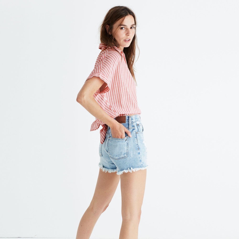 Madewell Central Tie- back Shirt in Rose Stripe - Picture 10 of 10